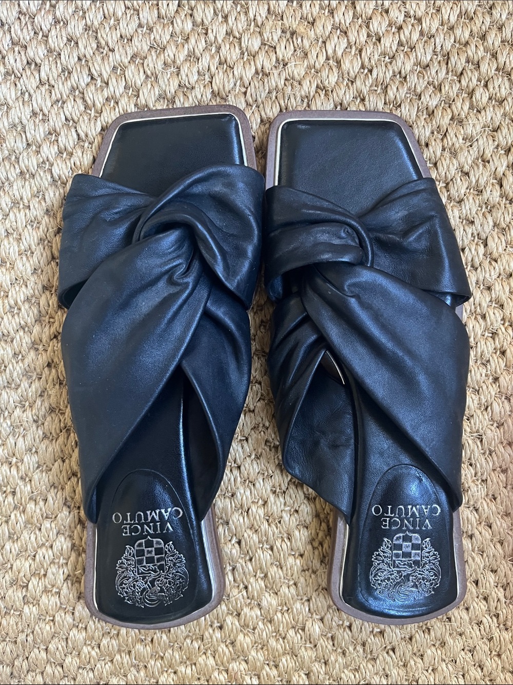 Vince Camuto Black Knotted Leather Slide Mules size 38.5